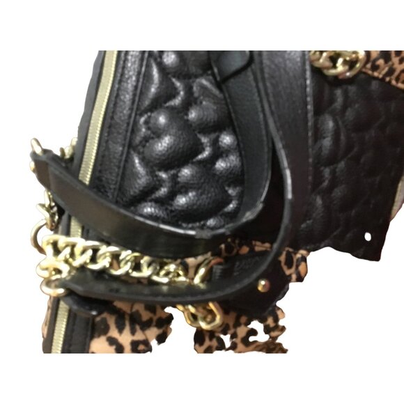 Betsey Johnson Leopard Print Handbag With Quilted Black Panel & Chain Straps - Picture 3 of 10